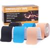 ikoodas Tape Kinesiologico Pretagliato Nastro Kinesiologico 5cm x5m, Nastro Taping Kinesiologico per Muscoli e Articolazioni, Traspirante e Latex Free(3 rotoli) (Beige, Nero, Blu)