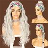 Sapphirewigs Parrucca sintetica ondulata con capelli ondulati lunghi biondo platino, da donna, senza colla, dall'aspetto naturale, densità 150%, 66 cm