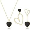 EVER FAITH Set di Gioielli Cuore Non abbinati per Le Donne, Collana Pendente Nero di Orecchini Asimmetrici Regali di per lei/Moglie/Mamma/Valentine's Day Placcati in Oro 14K