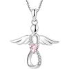 FJ Collana Angelo Custode Donna Argento 925 Collana con Ciondolo Infinito Collana Ottobre Pietra Portafortuna Tormalina Rosa Gioielli Regalo per Donna