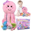 Omuyasi Polpo Peluche Rosa con 8 Tentacoli Strutturati - Giochi per Bambini 0-18 Mesi, 1-4 Anni - Regalo per Bambina, Neonato - Giochi Sensoriali per Autismo