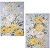 DRW Set di 2 quadri di tela con fiori gialli bianchi e verdi dipinti a mano 40% 100x70x3 cm