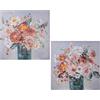 DRW Set di 2 quadri di tele quadrate dipinte a mano il 40% con fiori assortiti e multipli colori 80x80x3 cm