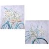 DRW Set di 2 quadri di tela quadrati dipinti a mano il 40% con bicicletta e fiori assortiti e multipli, 80 x 80 x 3 cm