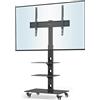 BONTEC Supporto TV da Pavimento per TV da 30-70 Pollici con Ruote, Altezza Regolabile, VESA fino a 600x400mm, Ripiani in Vetro Temperato, di 3 ripiani, Fino a 25 kg