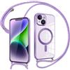 Pnakqil Magnetica Cover con Cordino per iPhone 14 Plus, Compatibile con Magsafe Ricarica Wireless, Trasparente Placcatura Disegno Custodia con Collana Laccio Tracolla per iPhone 14Plus, Purple