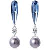 SUE'S SECRET Orecchini di perle con cristalli di perla Swarovski placcatura elegante pendente goccia zircone per le donne e placcato Platino, colore: Blu e grigio., cod. ED19_3blue&grey_