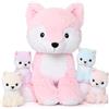 MorisMos Peluche Volpe Rosa, 48cm Mamma Volpe Gigante con 4 Kawaii Fox Bambina, Giocattolo di Peluche Morbido Animali di Peluche Regalo per Bambino Ragazzi Ragazze Natale Compleanno