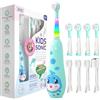 seago Spazzolino Elettrico Bambini Spazzolino Denti Elettrico Spazzolini Elettrici Spazzolino Bambini 0-6 Anni Spazzolino Da Viaggio Con 8 Testine Per, Luce LED, modello balena SG-2139, Blu