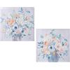 DRW Set di 2 quadri di tela quadrati dipinti a mano il 40% con fiori assortiti e multipli, 60 x 60 x 3 cm