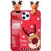 ZhuoFan Custodia natalizia per iPhone XR in silicone rosso antiurto 3D Cartoon Animale carino design Natale per ragazze bambini TPU sottile custodia protettiva per Apple iPhone XR 6.1, modello 11