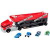 TOYS ONE Hot Wheels Mega Trasportatore con Rimorchio Playset con 6 Livelli Espandibili e 4 Macchinine Incluse