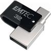 Emtec T260C unità flash USB 32 GB USB Type-A / USB Type-C 3.2 Gen 1 (3.1 Gen 1) Nero, Acciaio inossidabile ECMMD32GT263C