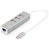 DIGITUS USB 2.0 Type-C 3-Port HUB & Fast Ethernet LAN 3x USB A/F, 1x RJ45 Lan, Chipset: FE1.1S/RTL8152B