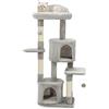 lionto Tiragraffi con 2 Grotte, Sisal, Altezza 115 cm, Grigio Chiaro | Tiragraffi medio per gatti con piattaforma grande, 2 grotte accoglienti e amaca per arrampicata, riposo e cura unghie