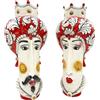 CERAMICHE CALTAGIRONE Coppia Teste di Moro Ceramica Siciliana Caltagirone Rosso cm 35