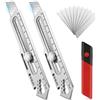 BIBURY Taglierino Professionale 2 PCS, Cutter Professionale Retrattile in Acciaio Inox con 10 Lame Sostituibili, Taglierino di Precisione, Coltello Multiuso per Ufficio, Casa, Uso Scolastico