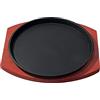 perfk Piatto da Bistecca in Ghisa con Base in Legno/Padella Rotonda per Grigliate di Pesce Sfrigolante di Carne di Dimensioni Personali/per La Cucina Uso Do, 23 cm