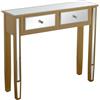 DRW Tavolo Console Ingresso in Legno 2 cassetti in Oro e Specchio 90x25x80 cm, Multicolore, estandar