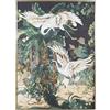 DRW Quadro tela con cornice in legno dorato con uccelli e giungla in tonalità verde e bianco 142.4x102.4x4.3 cm