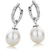 Miore - Orecchini Cerchio con Diamanti e Perle Naturali in Vero Oro Bianco 9KT 375, Orecchini Pendenti con Perle coltivate e Brillanti, Boccole anallergiche - perno passante e farfalla a pressione.