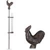 Relaxdays Pluviometro da Giardino con Bastone, con Gallo, con Paletto, 17 cm, 7 Pollici, Contenitore in Vetro, Bronzo