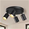 wowatt Faretti Soffitto Orientabili Nero, Lampada da Soffitto 4 Luci Rotonda, Moderna Lampadario Faretti, Faretti da Parete Interno per Camera da Letto Cucina Soggiorno, Senza Lampadina