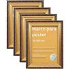 Nacnic set di 4 cornici dorate con filigrana 13x18 cm ideali sia da appendere alla parete che da appoggiare su scrivanie o altri mobili. Color Oro per foto, disegni, attestati o diplomi.