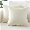 Sungeek Confezione da 2 Federe Cuscini Decorativi Copricuscini Divano in Morbido Velluto con Pon Pon Fodere per Cuscini per Divano Letto Soggiorno Camera da Letto (45x45cm, Bianco Crema)