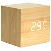 Lancoon Sveglia In Legno - Cubo Ha Portato L'Orologio Digitale Con Visualizzazione Di Ora Temperatura, 3 Livelli Di Luminosità E Controllo Vocale Ideale Per I Viaggi In Ufficio - AC10Yellow_White