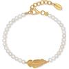 Engelsrufer Bracciale da donna in argento sterling placcato oro, con ciondolo a forma di piuma, oro e vere perle d'acqua dolce, chiusura a moschettone, lunghezza regolabile, senza nichel, 17 cm,