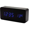 Lancoon Orologio Digitale In Legno Sveglia A Led Multifunzione Con Indicazione Di Ora/Data/Temperatura E Controllo Vocale Per I Viaggi In Ufficio AC11Black_Blue