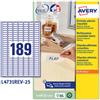 AVERY ETICHETTE BIANCHE RIMOVIBILI L4731REV-25FG 25,4X10MM 189ET.