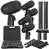 Depusheng Set microfono per batteria da 7 pezzi Con 5 microfoni dinamici a percussione e 2 microfoni a condensatore a percussione Ideale per la registrazione di strumenti e la produzione musicale