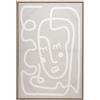 DRW Quadro tela con cornice in legno naturale con volto astratto bianco e grigiastro 92,6 x 62,6 x 4,3 cm