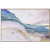 DRW Quadro tela con cornice in legno naturale con paesaggio astratto tonalità rosa e blu, 122,6 x 82,6 x 4,3 cm