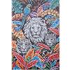DRW Quadro tela giungla con un leone, una tigre e una pantera uccelli e farfalle dipinto a mano 40% tonalità assortite 120x80x3 cm