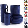 Berglander Set di stoviglie in plastica 24pcs per 6, EUR blu set di piatti e ciotole riutilizzabili include piatti per la cena, piatto da dessert, ciotole di cereali, tazze per casa, giardino, picnic