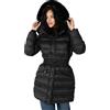 Lovedrobe Women's Winter Jacket Ladies Coat Quilted Puffa Padded Belted Pockets with Faux Fur Trim Puffer Outerwear Cappotto, Black, 12 Donna