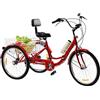 Quiltern Triciclo per adulti, 24 pollici, pieghevole, 3 ruote, per adulti, 7 marce, con cestino per verdure con luce LED, per uomini, donne e anziani (WeiB)