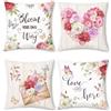 Bonhause Federe per Cuscini Fiori 45 x 45 cm Copricuscini Decorativi Fiori Cuore d'Amore Rosa Federa per Cuscino Divano Casa Decorazione Regalo per la Mamma Set di 4