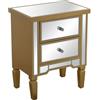 DRW Comodino in Legno 2 cassetti in Oro e Specchio 49x33x62 cm, Multicolore, estandar