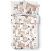 TODAY HC3 57 Fili Parure di Letto 2 Persone Enjoy Disegno Snow Deer Copripiumino 2 federe 63 x 63 cm, Cotone, Bianco, Beige, 220 x 240 cm