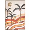 DRW Quadro tela con cornice in legno naturale con palme stile astratto in tonalità calde 92,6 x 62,6 x 4,3 cm