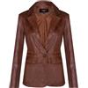 Infinity Donna Marroncino Vera Pelle Giacca Blazer Casual Retro un Pulsante Classico