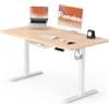Flamaker Scrivania regolabile in altezza, tavolo intero 100 x 60 cm, scrivania regolabile in altezza, elettrica con 4 controlli memory e ganci e ruote a 360° (beige+bianco)