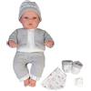 My Sweet Love - Elegance bambola 33 cm neonato che piange, vestiti e accessori grigi lavorati a maglia, ciuccio, prodotto in Spagna, per bambine/I da 2 anni, Famosa (MYW02000)