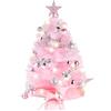 Siebwin Albero di Natale Piccolo 60cm Rosa,Siebwin Mini Albero di Natale da Tavolo con stella albero di natale, Palla di Natale,Luci a Led per Decorazioni Natalizie Tavola