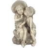 Design Toscano Bambini che si scambiano un bacio Bambino e Bambina Statuetta decorativa da esterni, poliresina, pietra antica, 35,5 cm