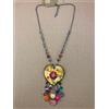 COLLANA CUORE IN ECOPELLE CON BRILLANTINI E CIONDOLI BIGIOTTERIA CIRCONF. CM 72